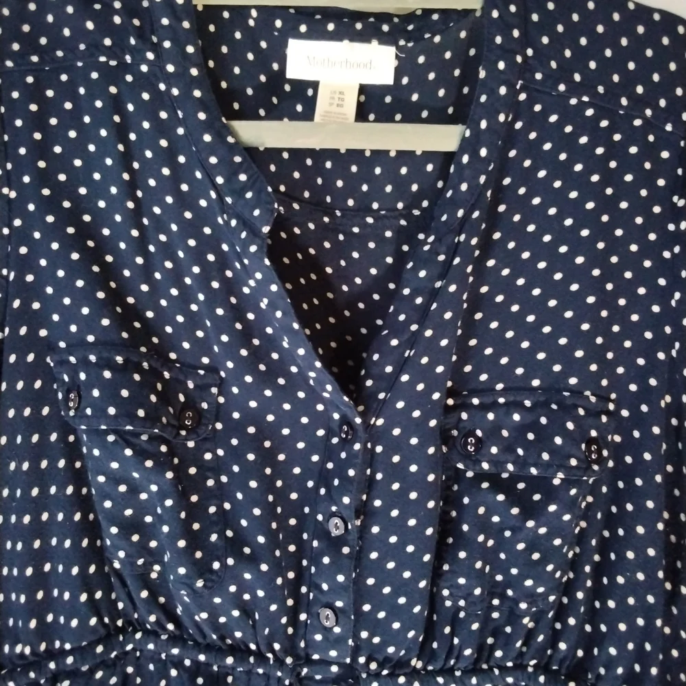Motherhood Navy and White Polka Dot Blouse